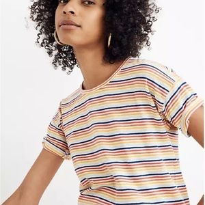 Madewell Whisper Cotton Crewneck Tee in Rainbow Stripe, XS